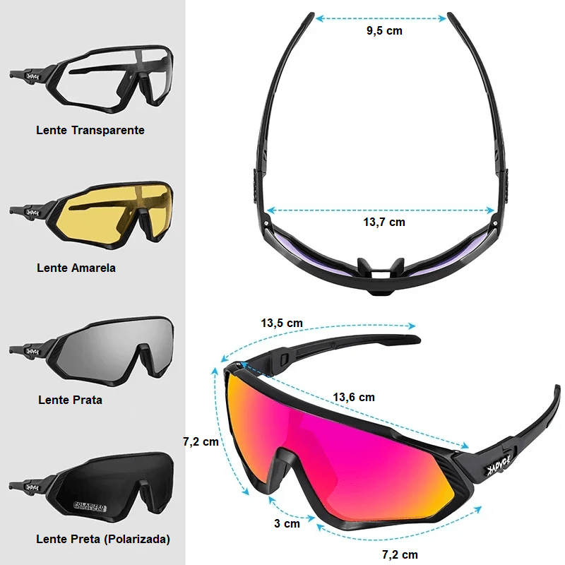 Óculos de Sol Esportivo VisionX (5 Lentes) - Eleganzi