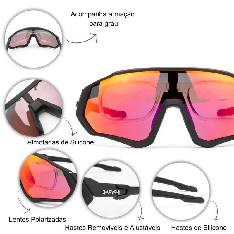 Óculos de Sol Esportivo VisionX (5 Lentes) - Eleganzi