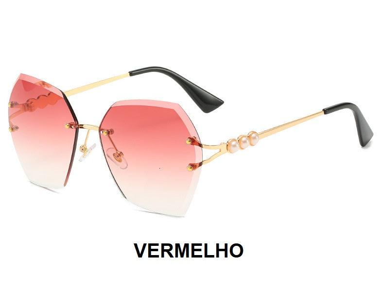 Óculos de Sol Poligonal Degradê com Pérolas - Eleganzi