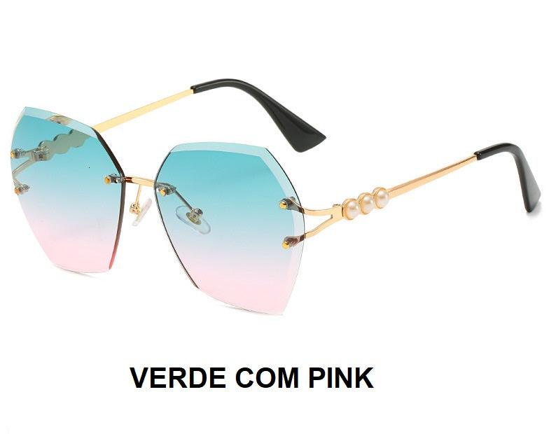 Óculos de Sol Poligonal Degradê com Pérolas - Eleganzi