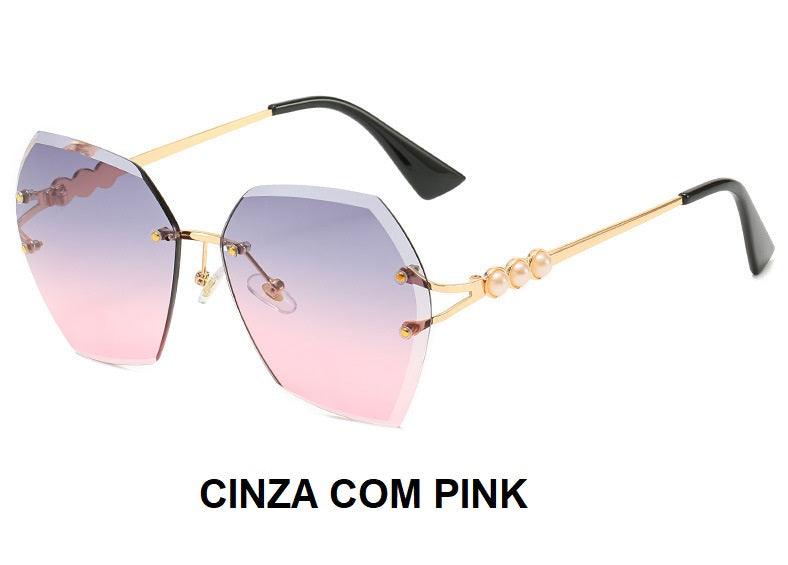 Óculos de Sol Poligonal Degradê com Pérolas - Eleganzi