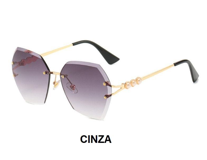 Óculos de Sol Poligonal Degradê com Pérolas - Eleganzi
