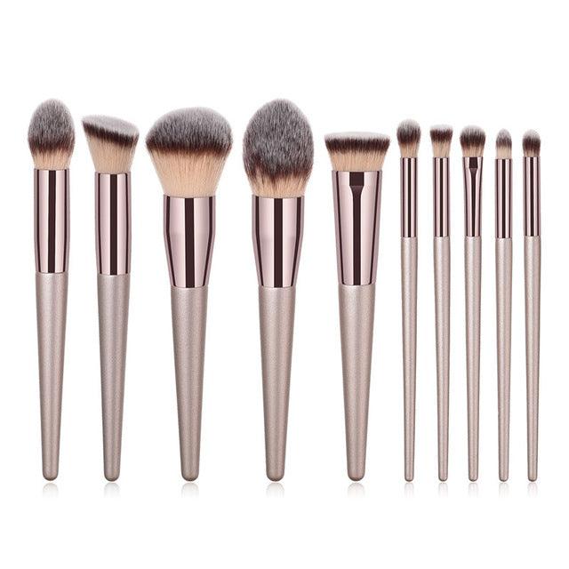 Kit 10 Pincéis de Maquiagem Champanhe